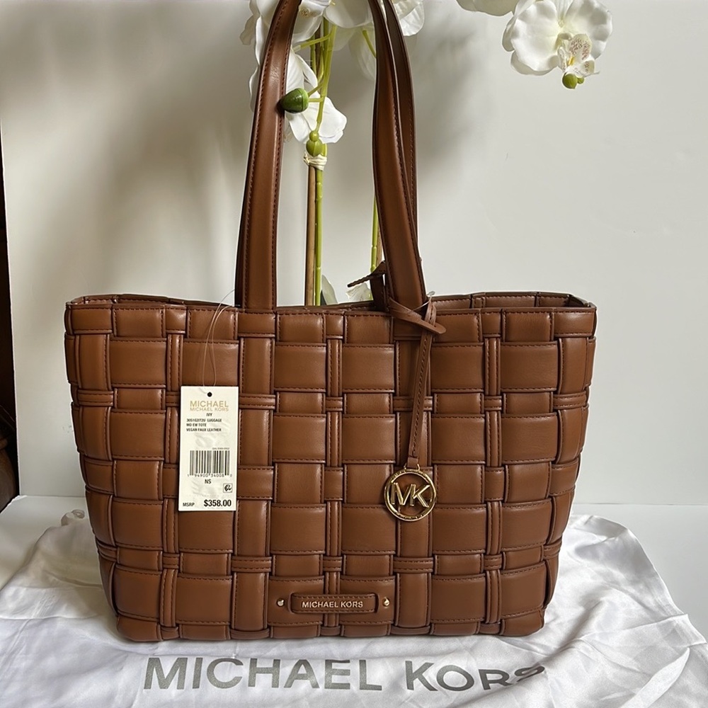 Michael Kors Ivy Medium East West Vegan Leather Tote Bag with wallet